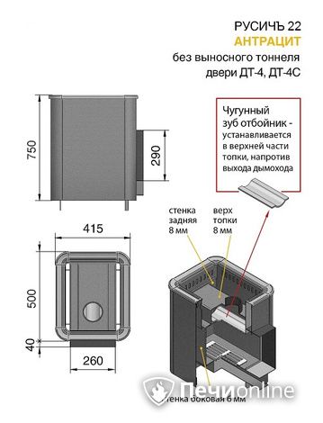 Дровяные печи-каменки Везувий Русичъ Антрацит 22 (ДТ-4) без выноса в Верхней Салде