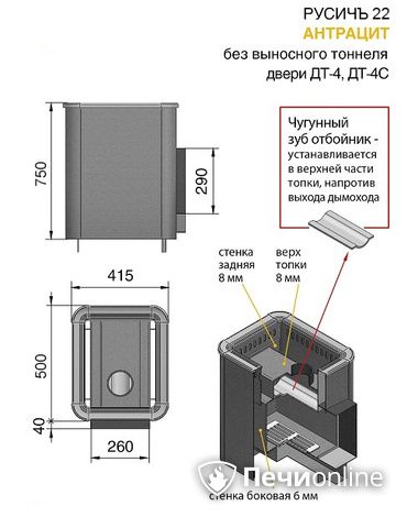 Дровяные печи-каменки Везувий Русичъ Антрацит 22 (ДТ-4С) без выноса в Верхней Салде