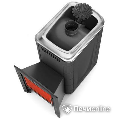 Дровяная банная печь TMF Ангара 2012 Carbon Витра с закрытой каменкой антрацит в Верхней Салде