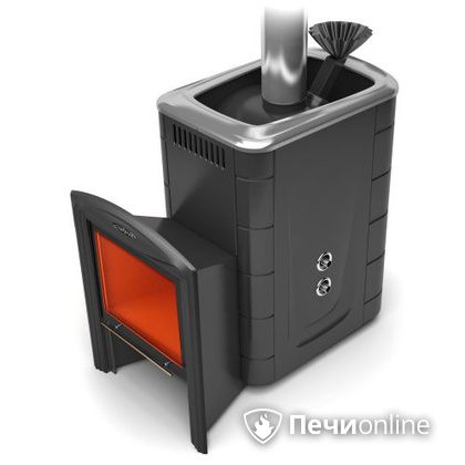 Дровяная банная печь TMF Гейзер 2014 Carbon Витра с теплообменником антрацит в Верхней Салде